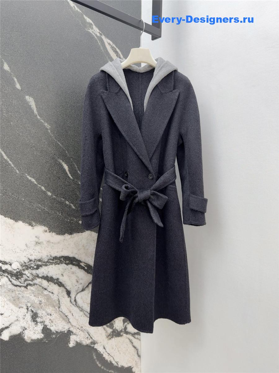 Max Mara Grey Hooded Double Coat