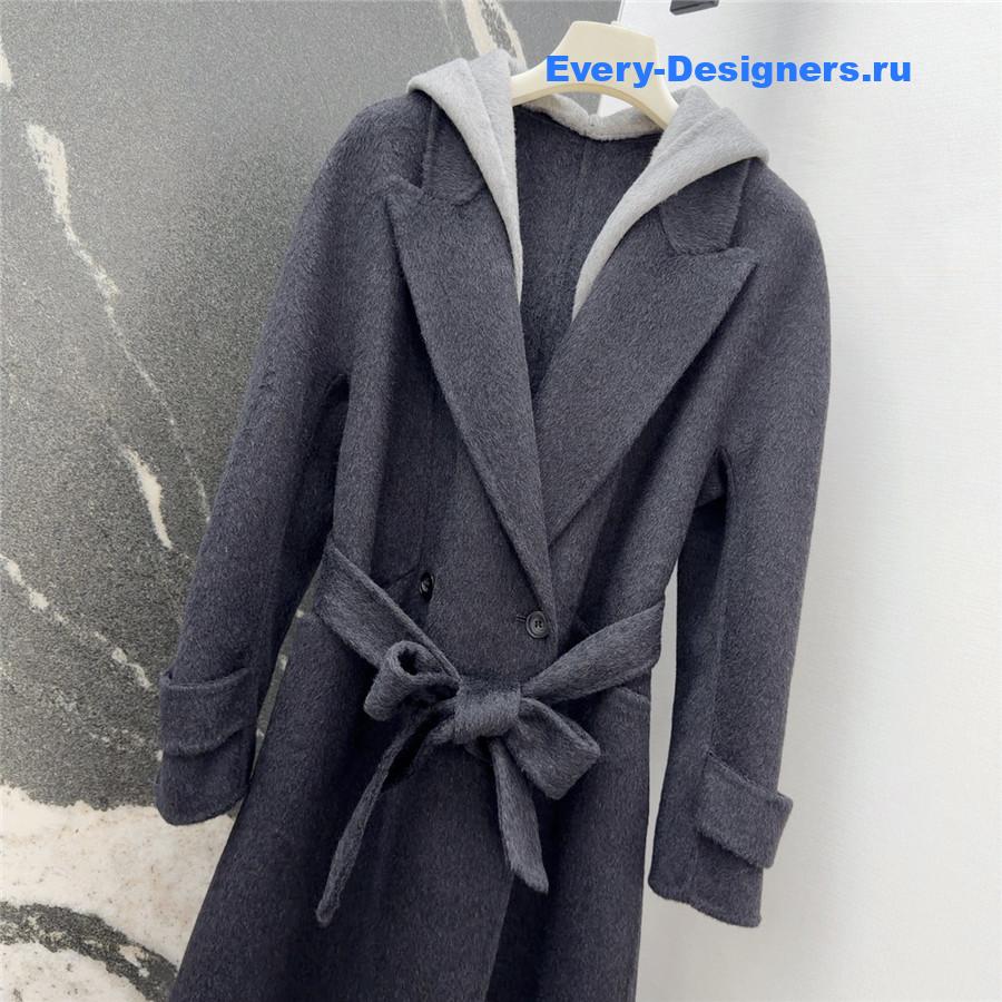Max Mara Grey Hooded Double Coat