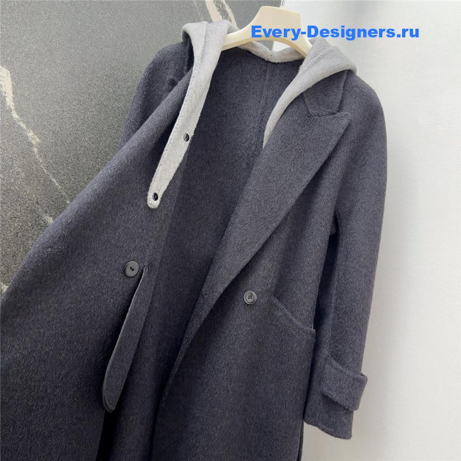 Max Mara Grey Hooded Double Coat
