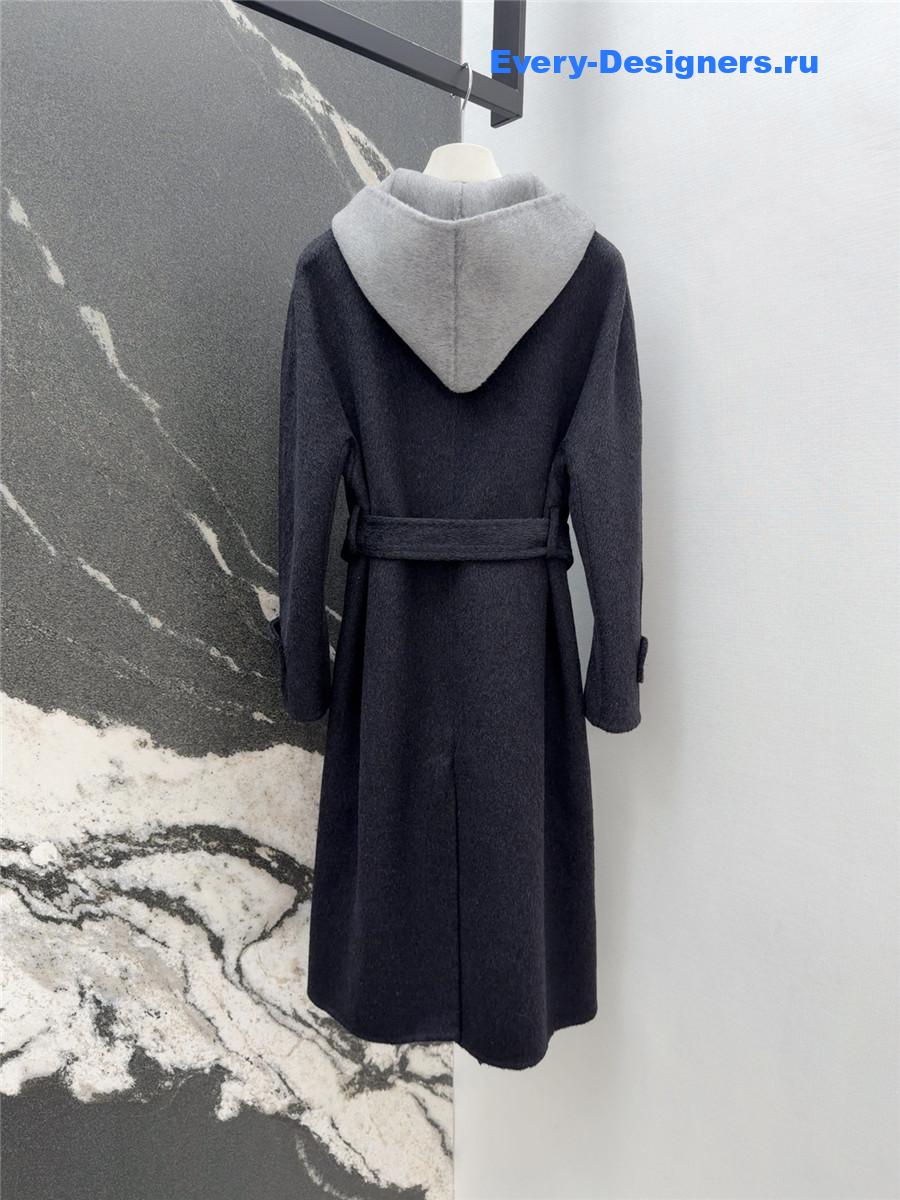 Max Mara Grey Hooded Double Coat