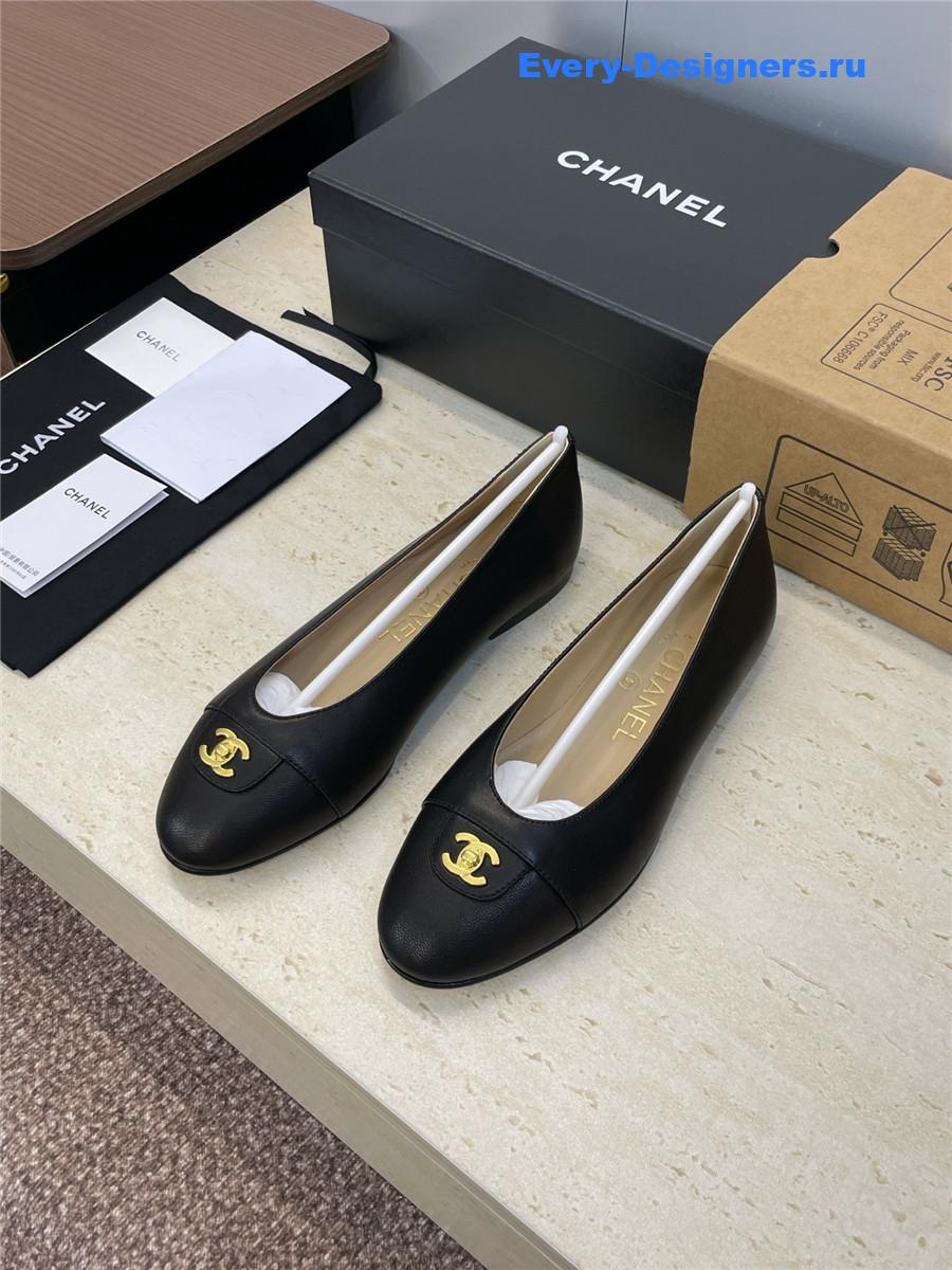 Ch**el black lambskin ballet flats