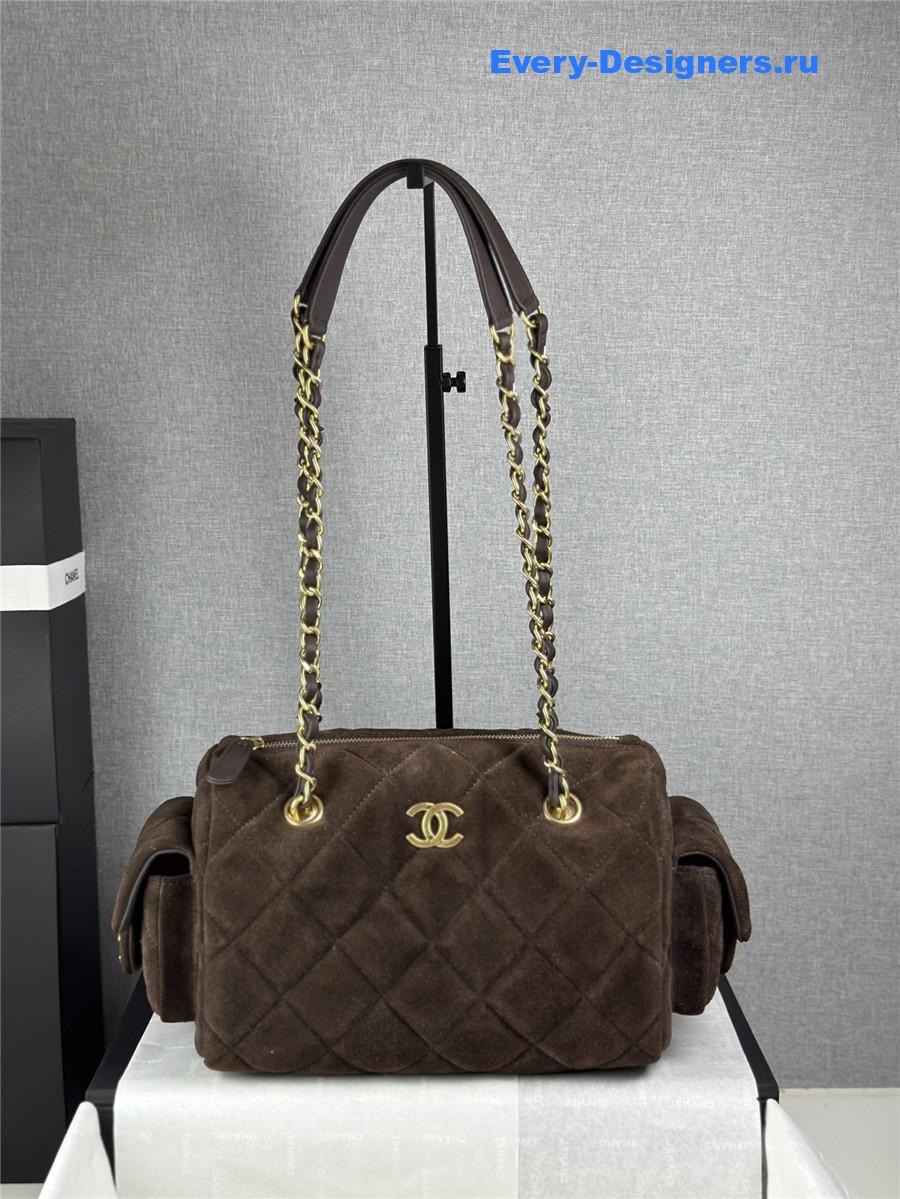 Ch**el dark brown suede small bowling bag