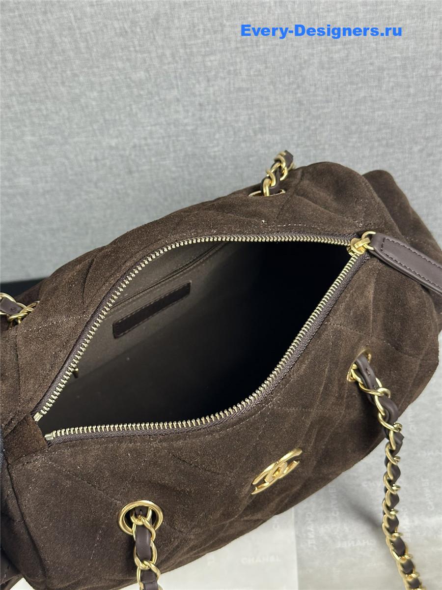 Ch**el dark brown suede small bowling bag