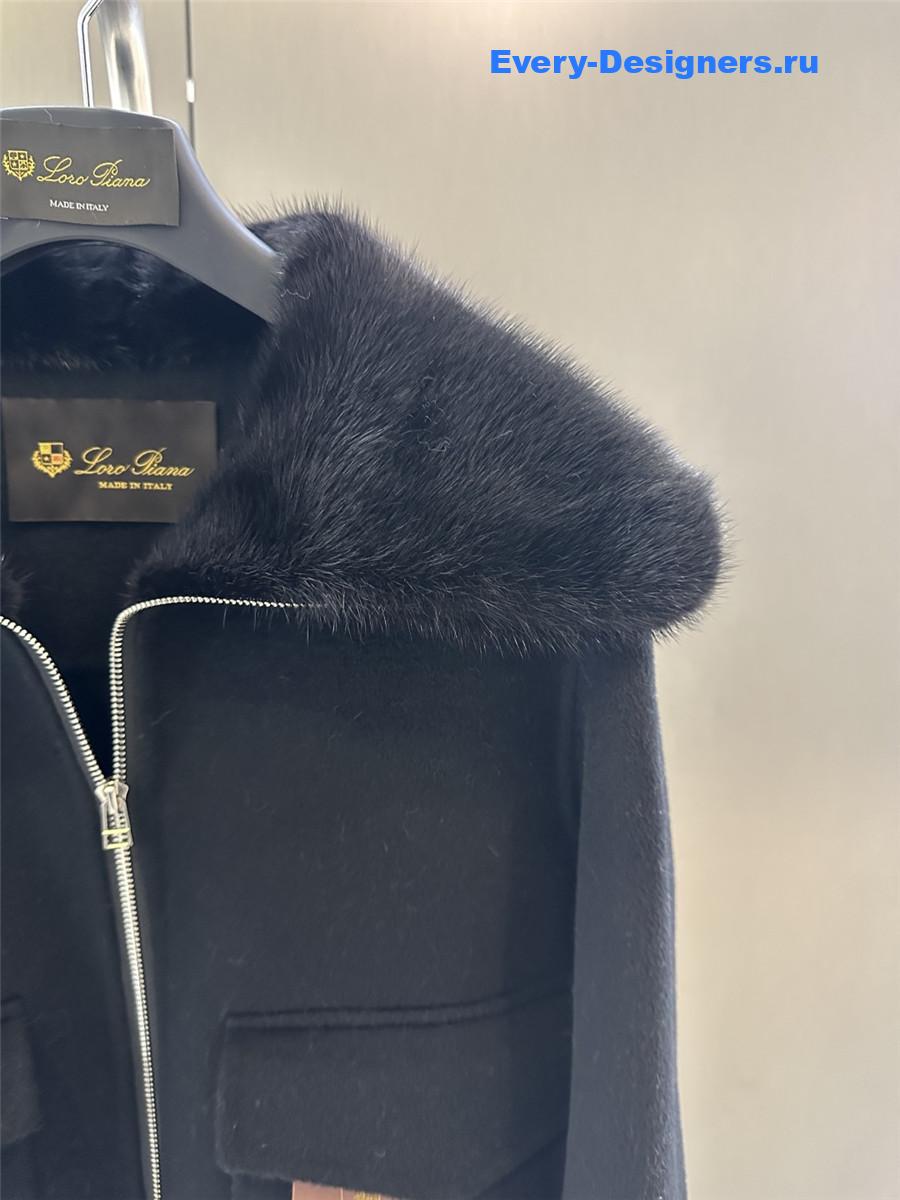 L0r0 P1ana lapel mink black cashmere zip-up jacket