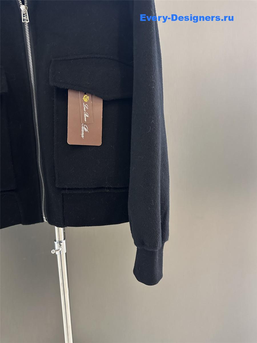 L0r0 P1ana lapel mink black cashmere zip-up jacket