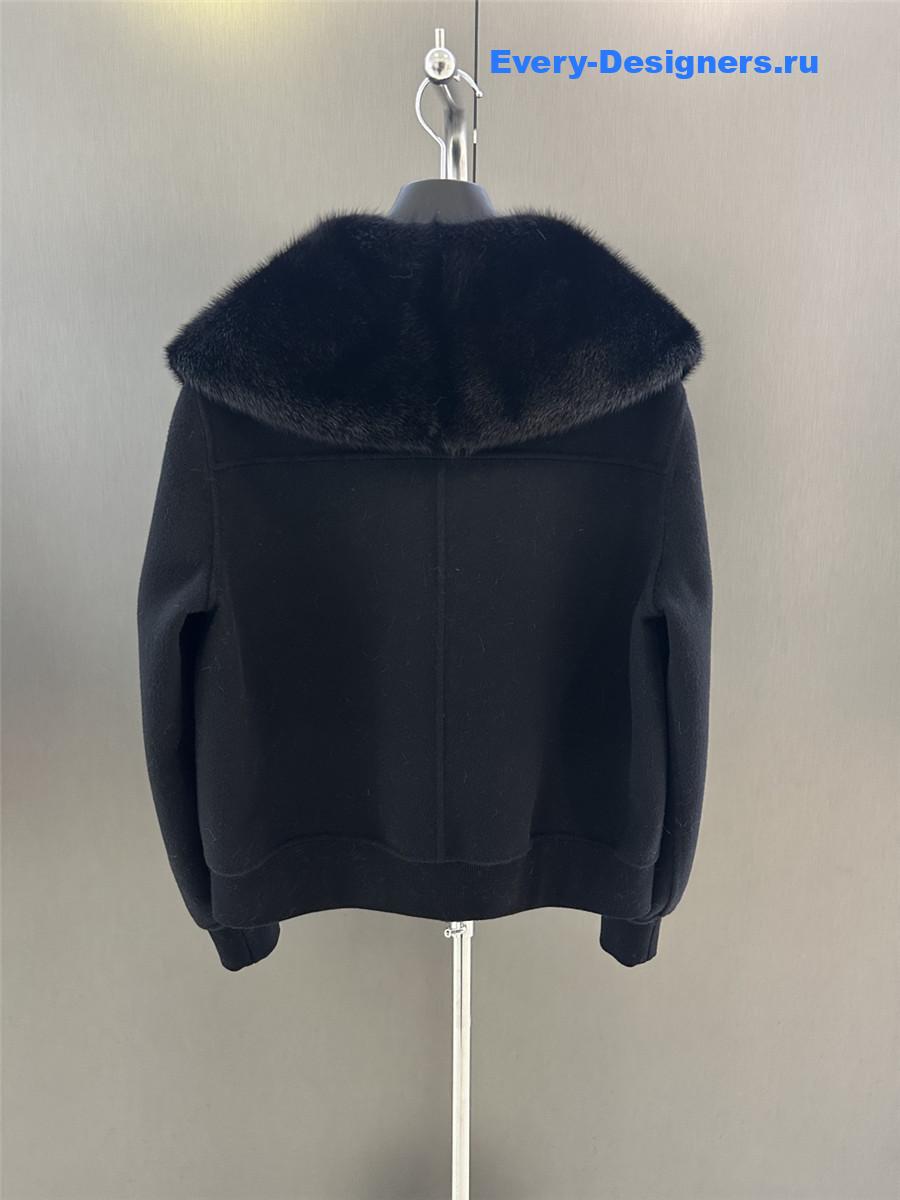 L0r0 P1ana lapel mink black cashmere zip-up jacket