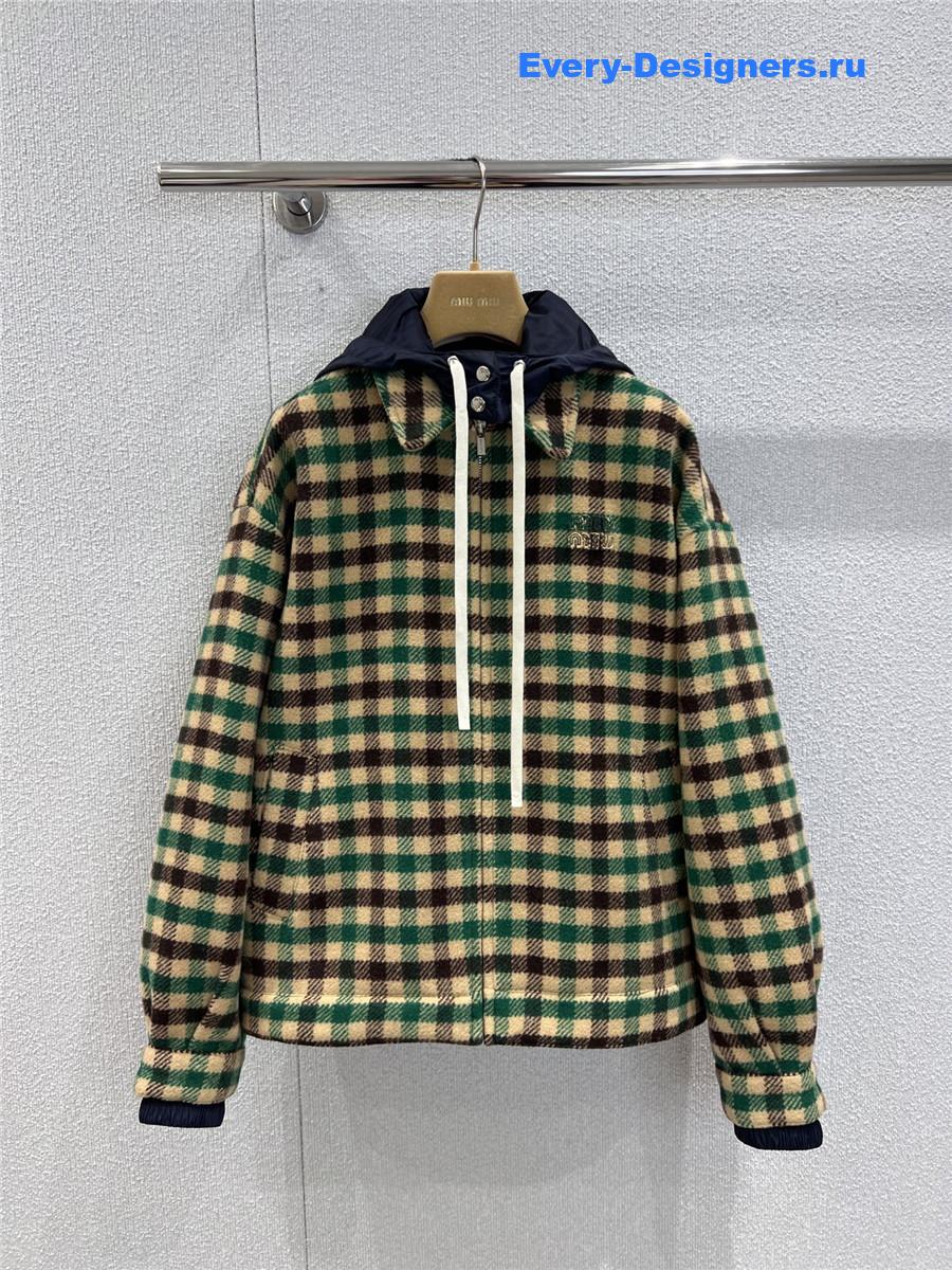 Miu Miu Green Gingham-check Hooded Jacket