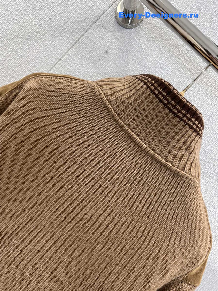 Miu Miu Brown Suede-insert Ribbed Cardigan Coat