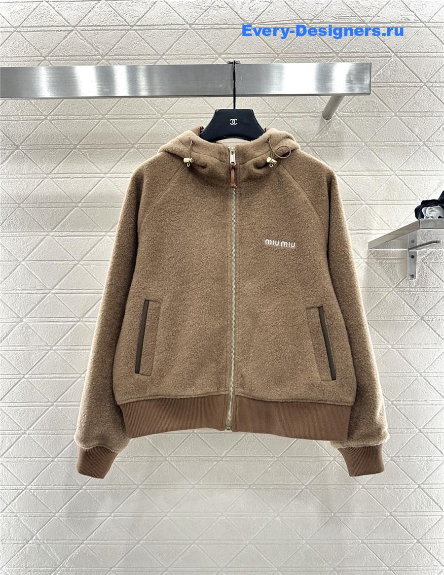 Miu Miu Hooded Drawstring Lambswool Zip-up Jacket