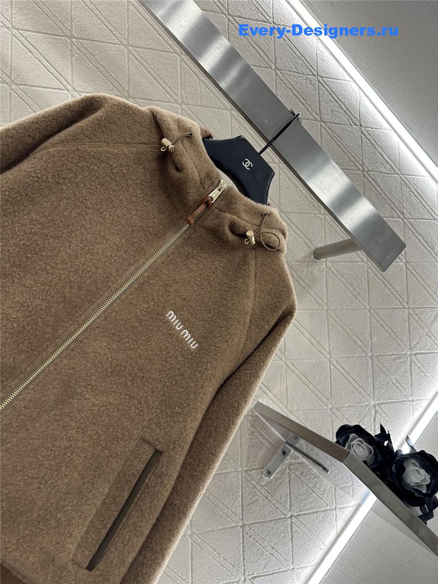 Miu Miu Hooded Drawstring Lambswool Zip-up Jacket