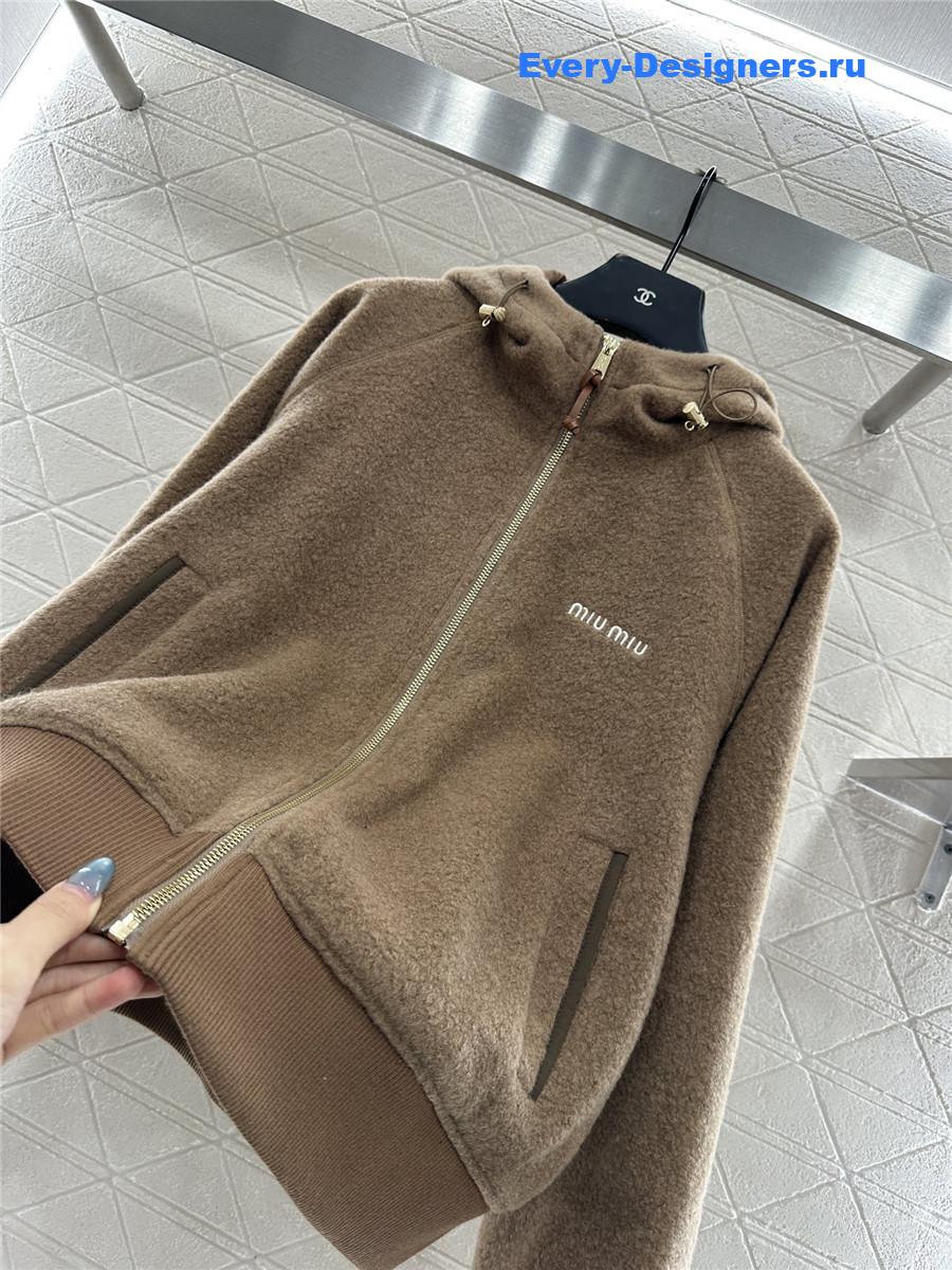 Miu Miu Hooded Drawstring Lambswool Zip-up Jacket