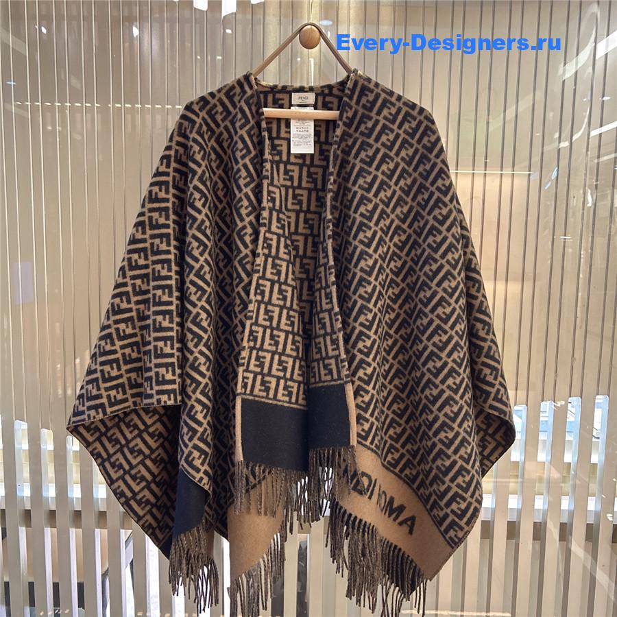 F**di brown wool cashmere poncho