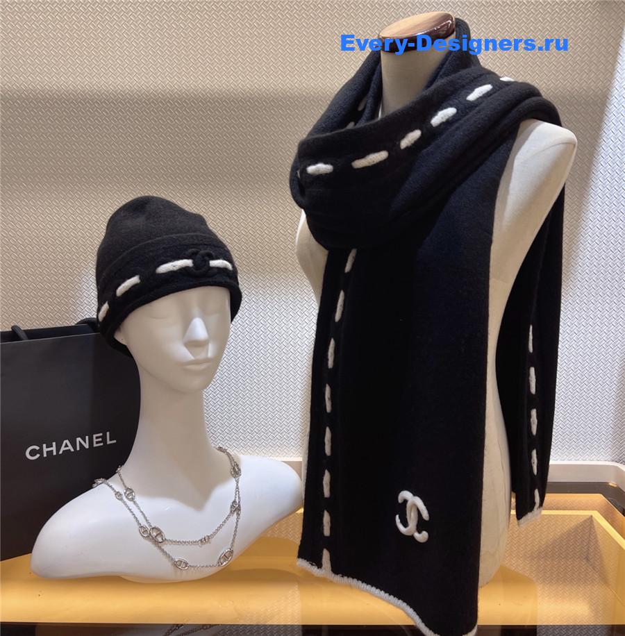 Ch**el black cashmere hat and scarf set