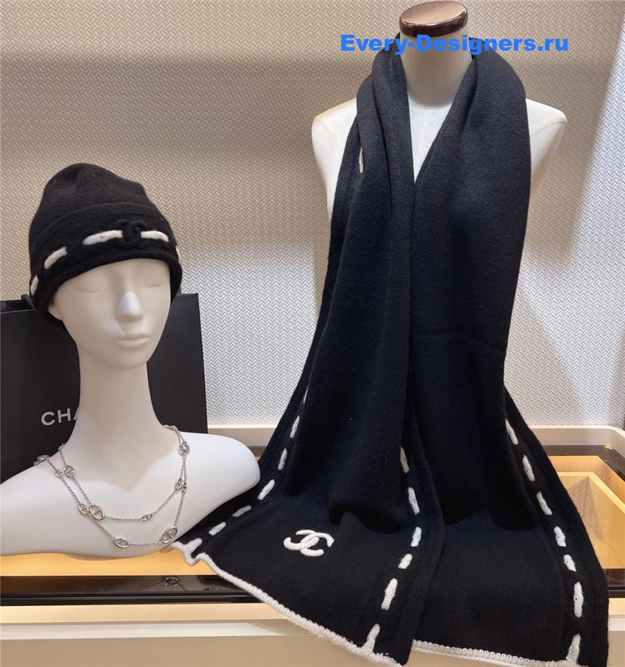 Ch**el black cashmere hat and scarf set