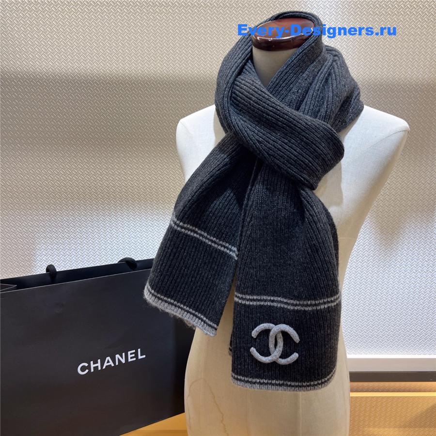 Ch**el dark grey logo cashmere scarf