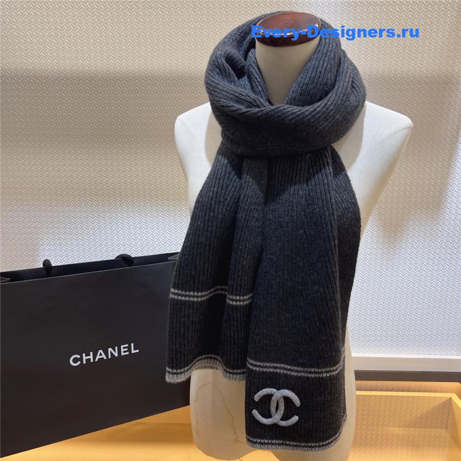 Ch**el dark grey logo cashmere scarf