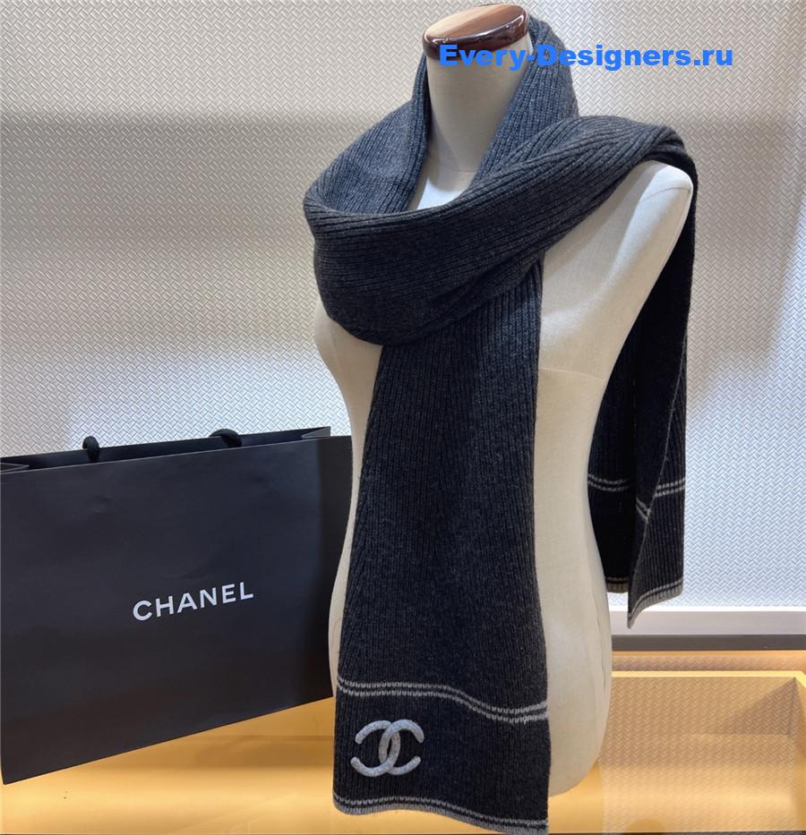 Ch**el dark grey logo cashmere scarf
