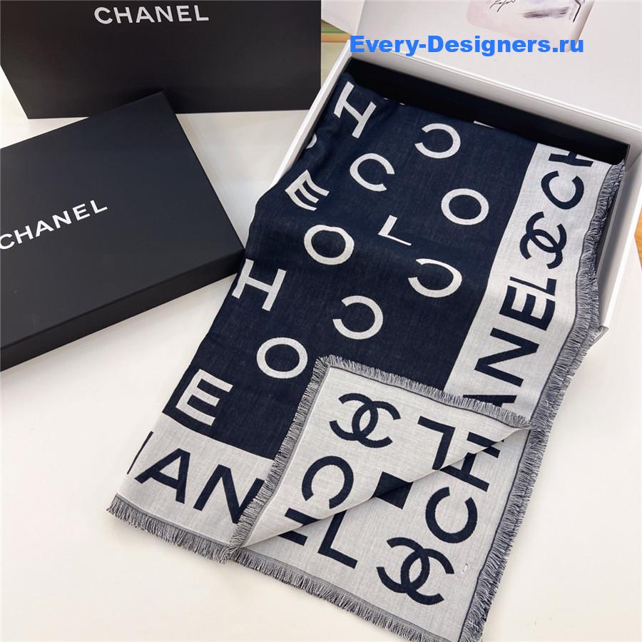 Ch**el denim double jacquard cashmere scarf