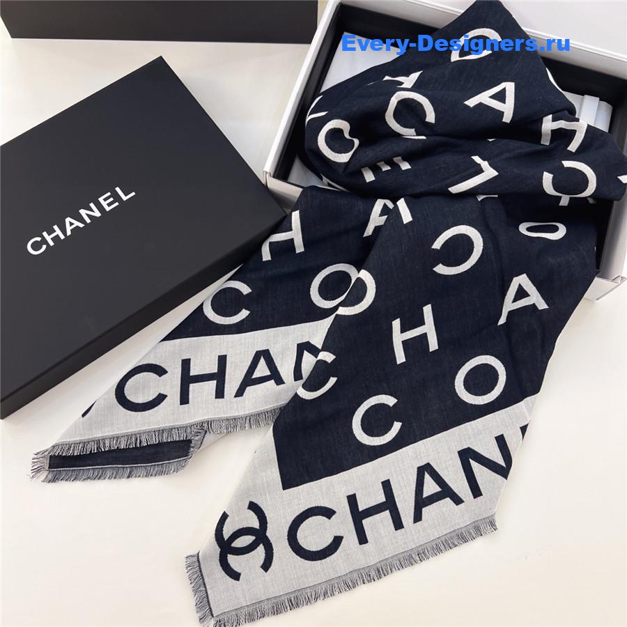 Ch**el denim double jacquard cashmere scarf