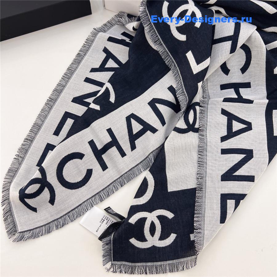 Ch**el denim double jacquard cashmere scarf