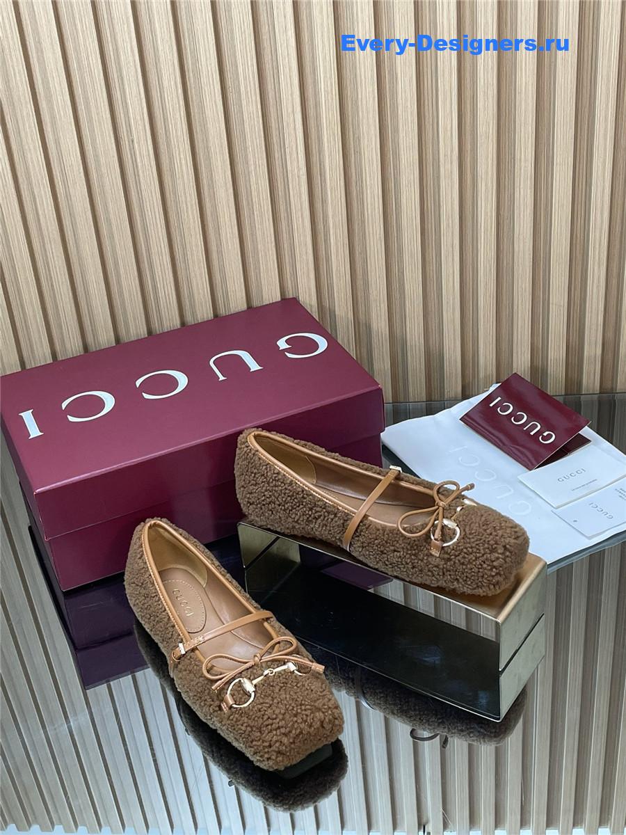 Gvc*1 horsebit brown leather-trimmed shearling flats