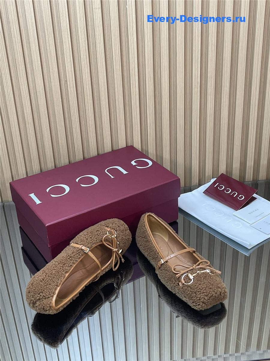 Gvc*1 horsebit brown leather-trimmed shearling flats