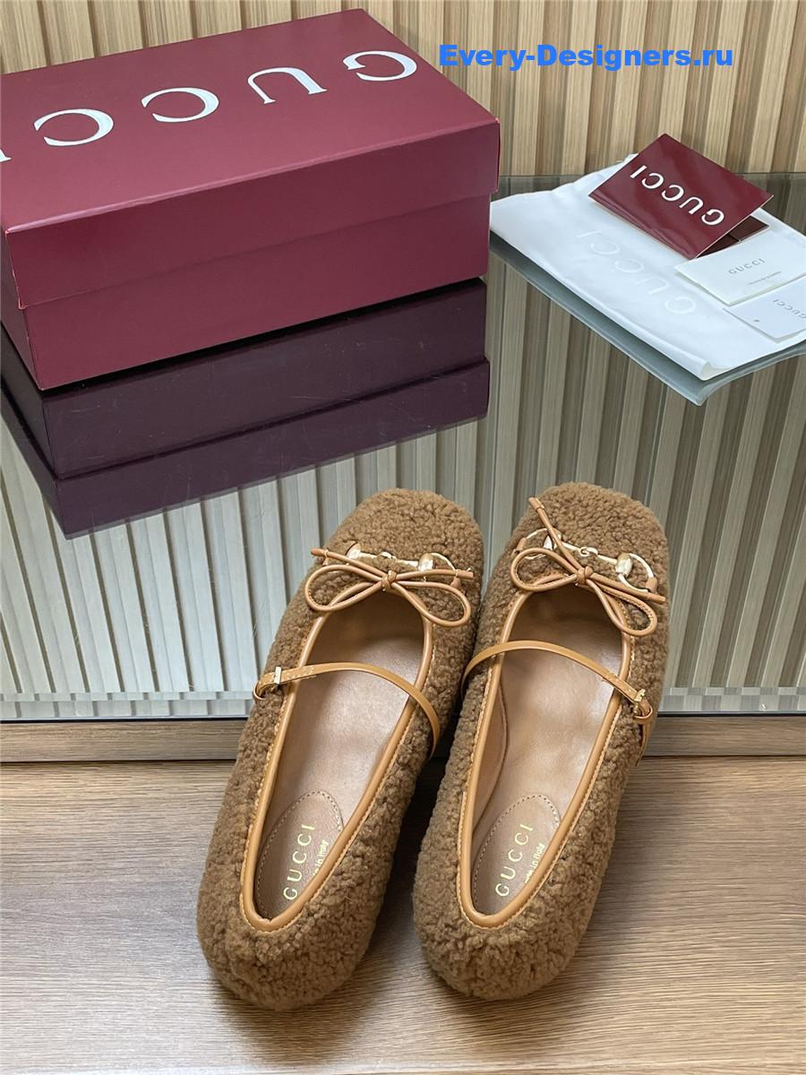 Gvc*1 horsebit brown leather-trimmed shearling flats