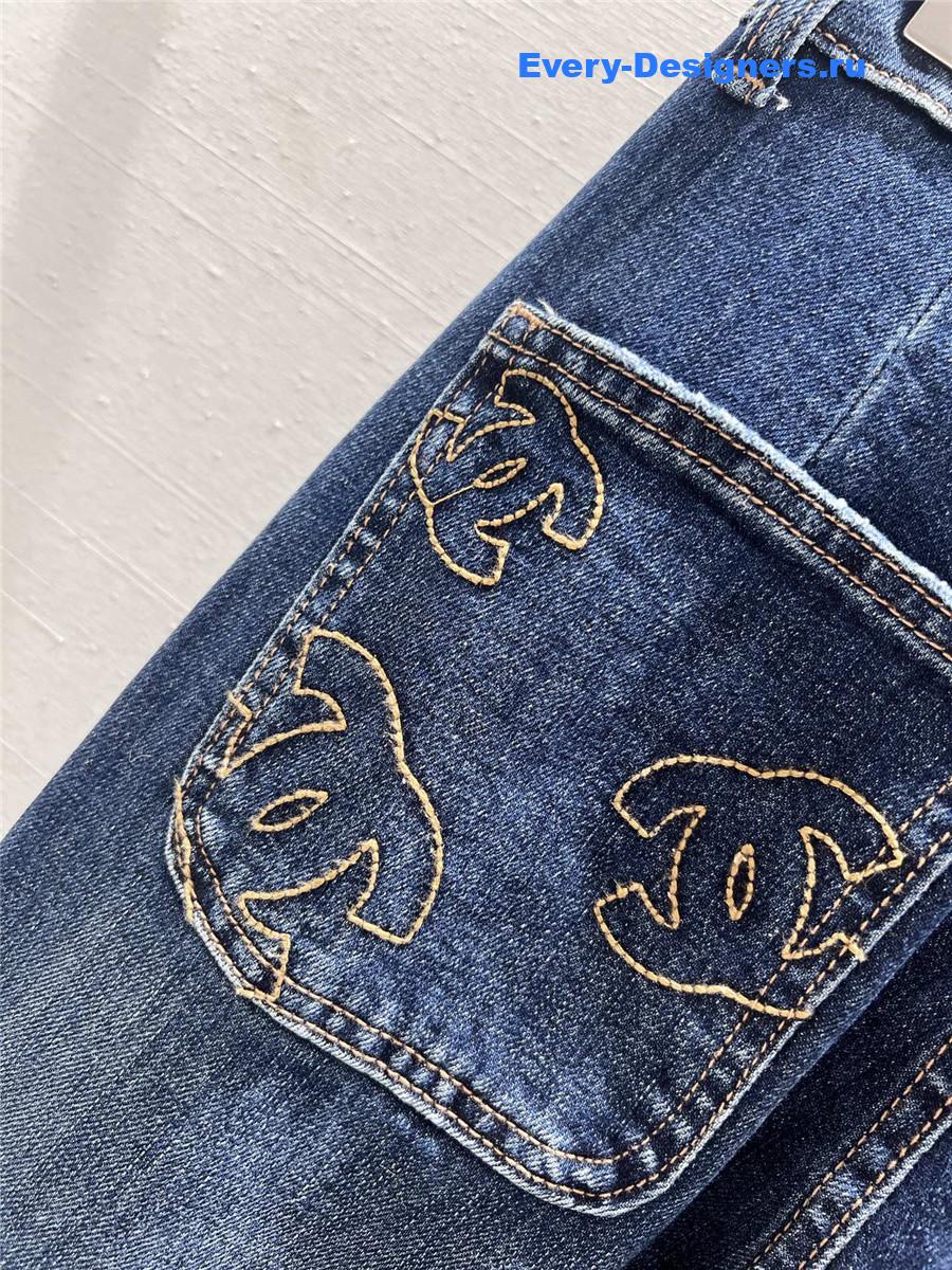 Ch**el blue women denim wide leg pants