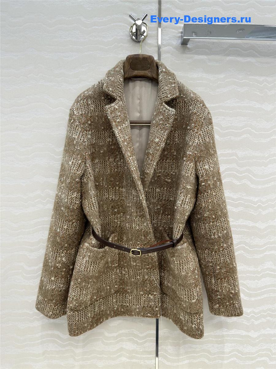 L0r0 P1ana brown wool tweed check coat