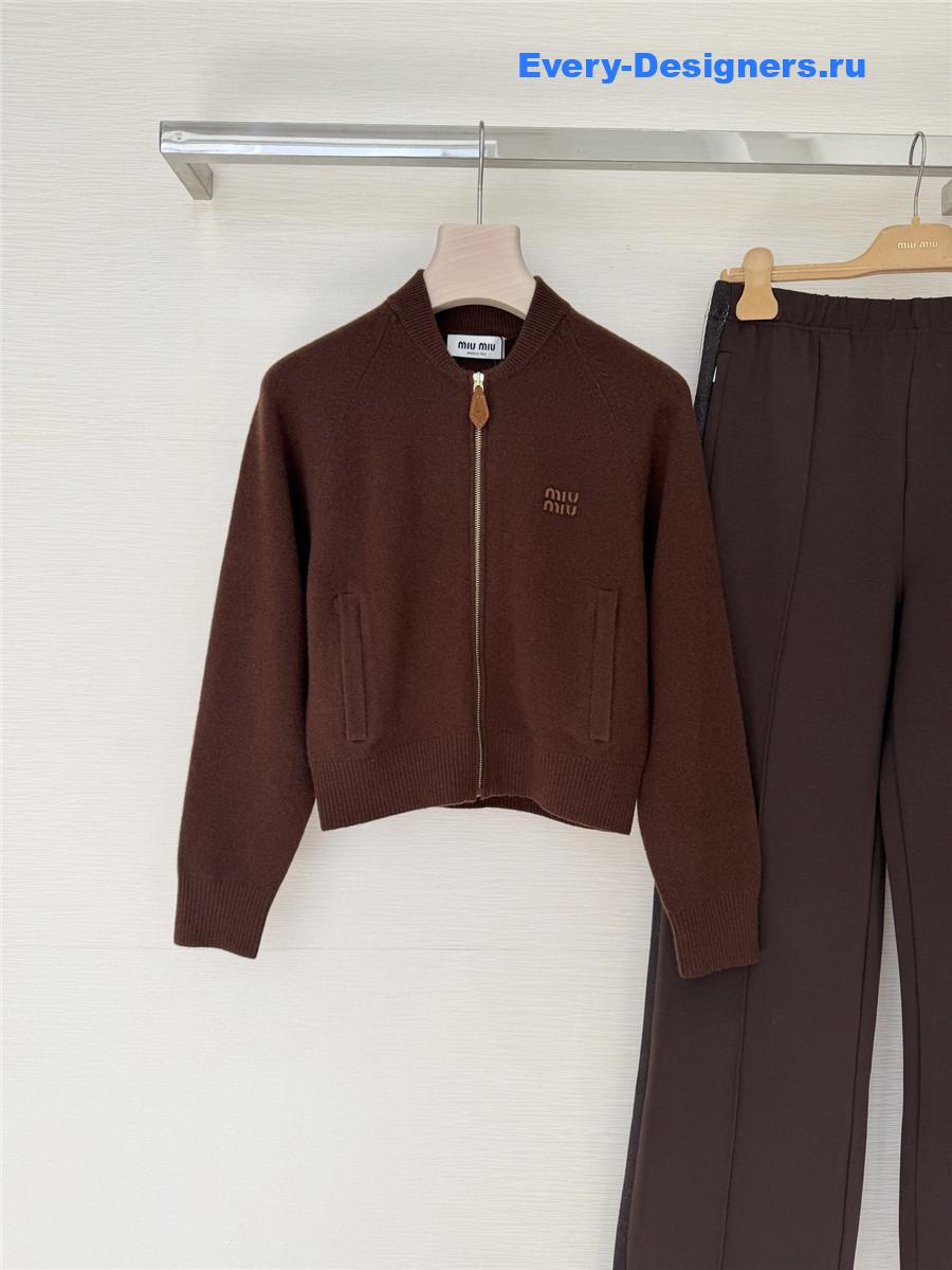 Miu Miu Brown Zip-up Cropped Cardigan