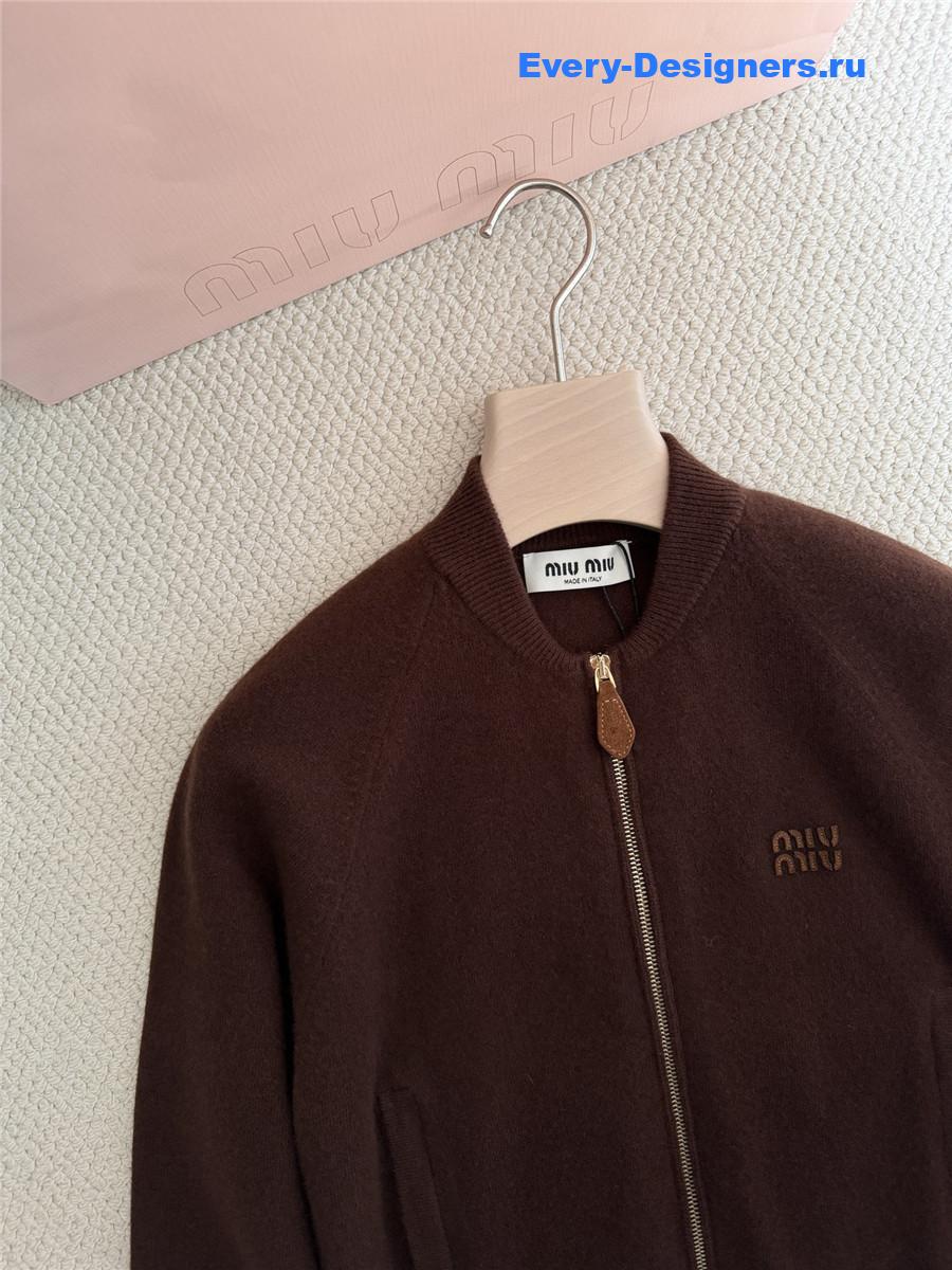 Miu Miu Brown Zip-up Cropped Cardigan