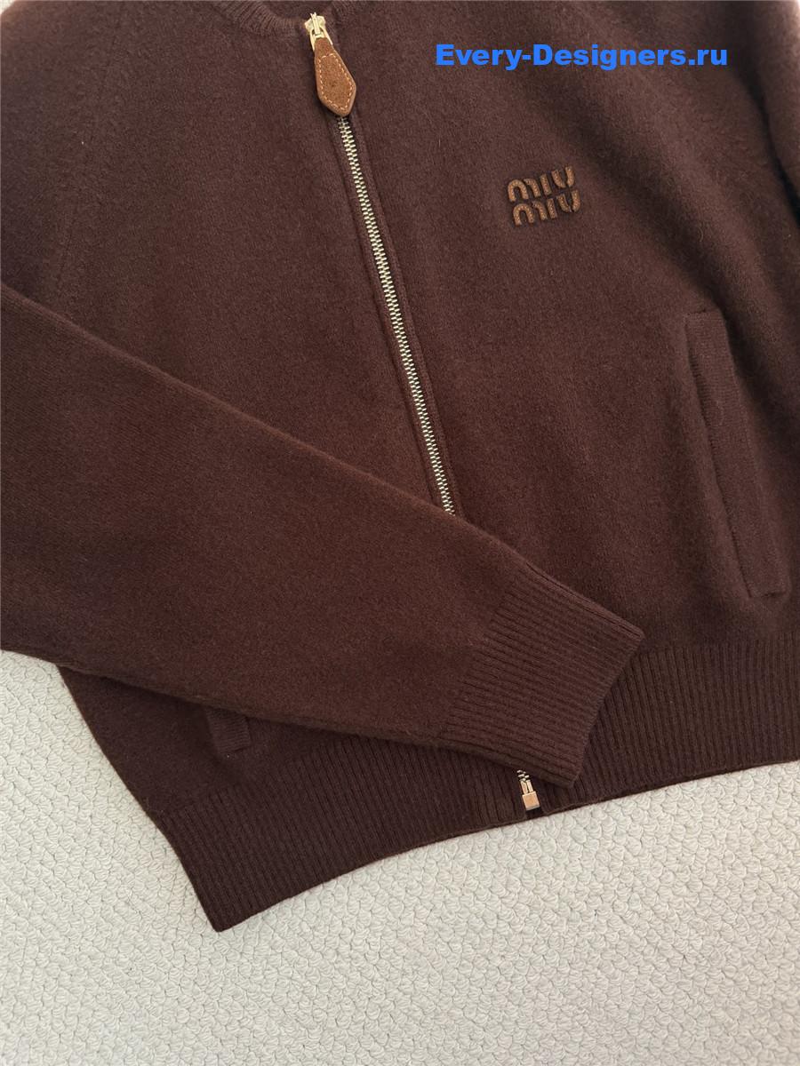 Miu Miu Brown Zip-up Cropped Cardigan