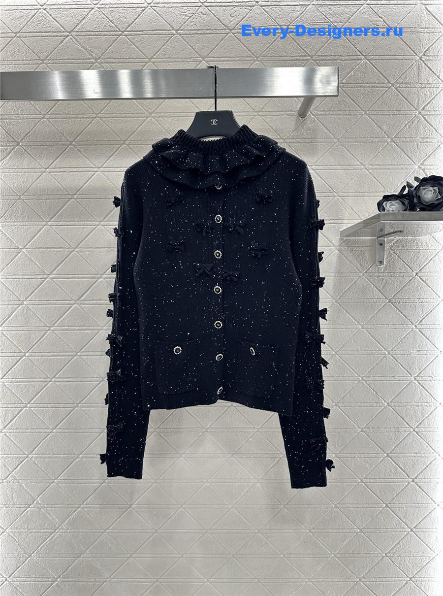 Ch**el black sequin bow knit cardigan