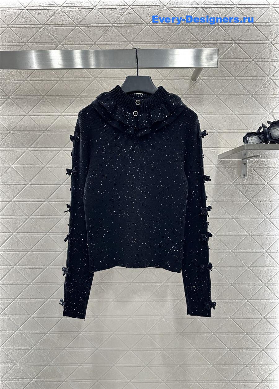 Ch**el black sequin bow knit cardigan