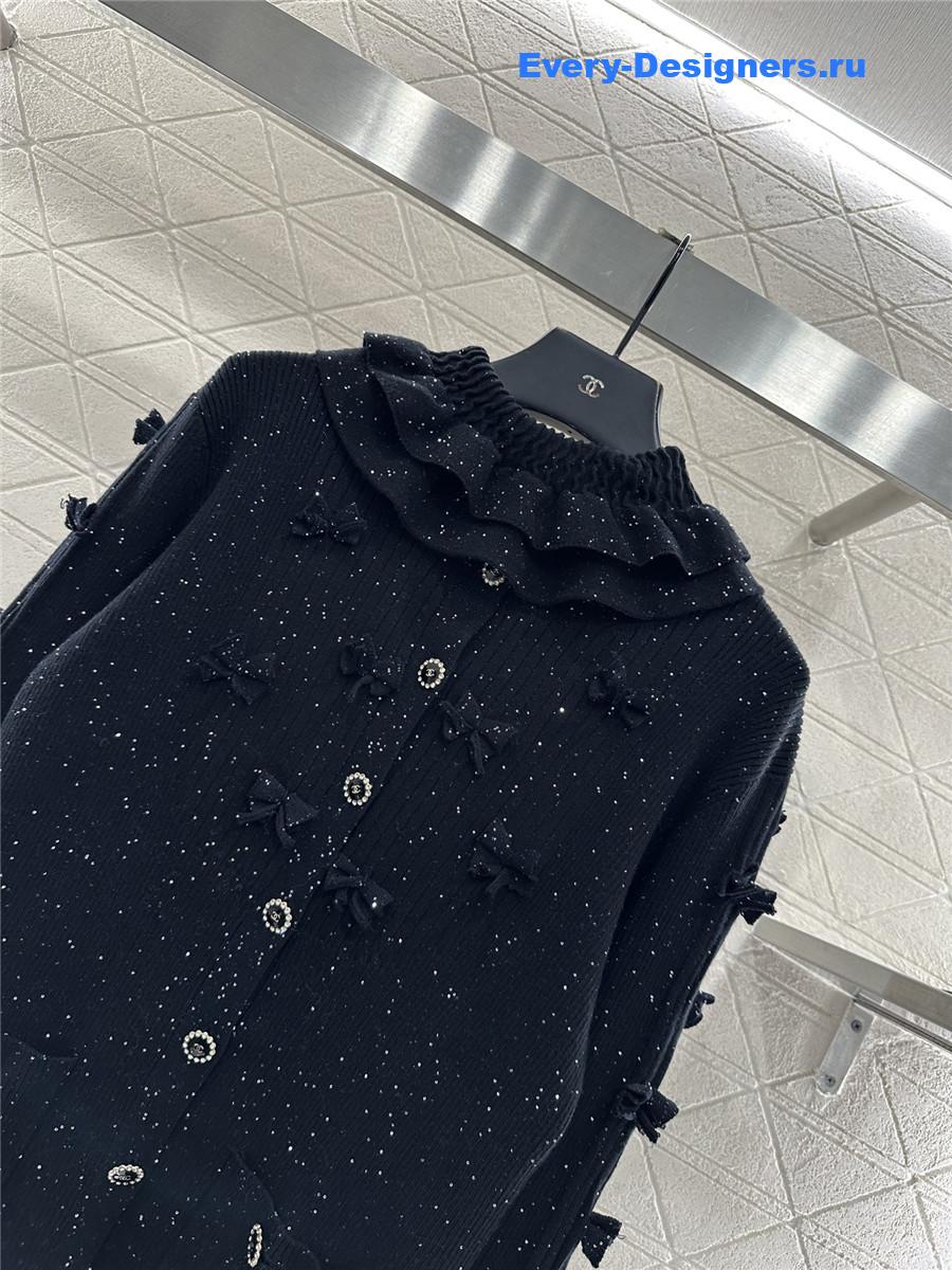 Ch**el black sequin bow knit cardigan