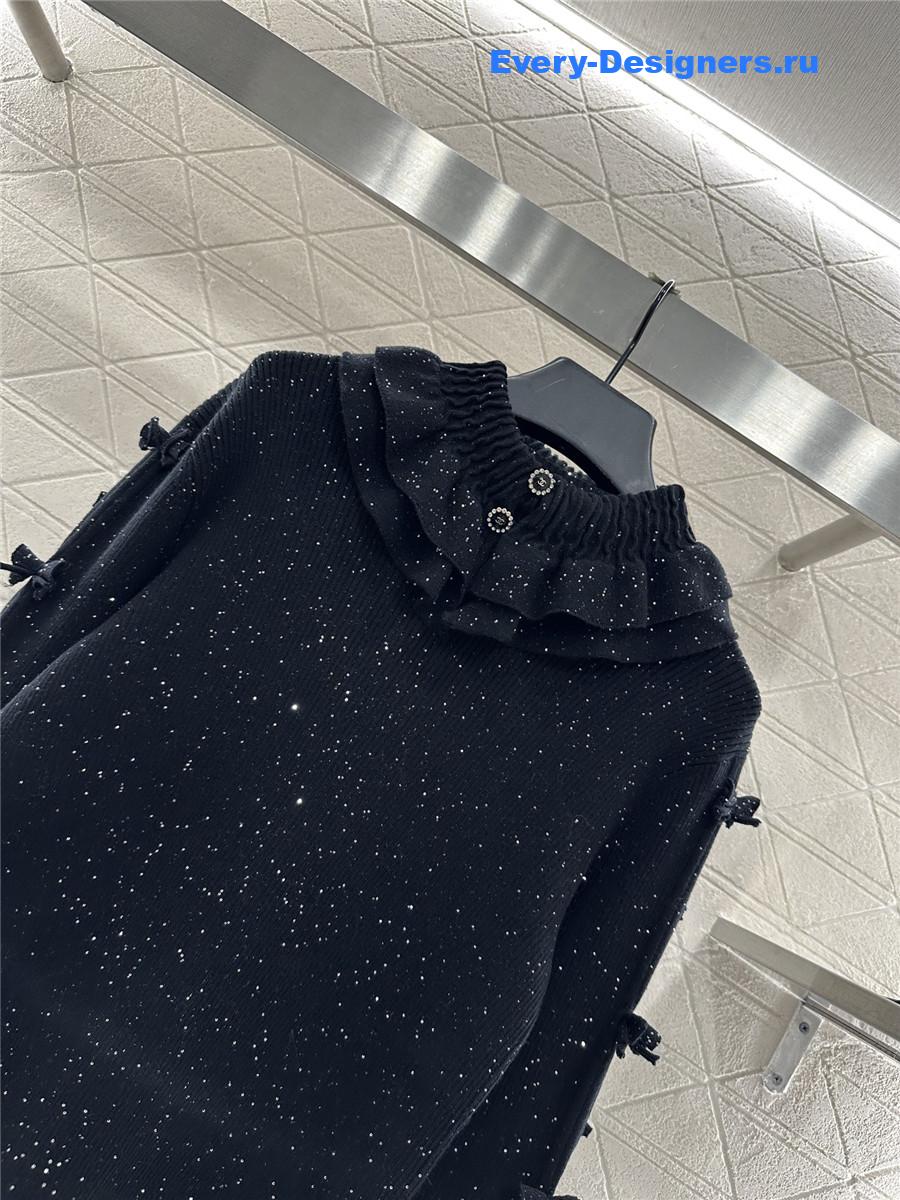 Ch**el black sequin bow knit cardigan