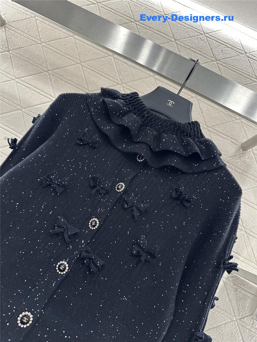 Ch**el black sequin bow knit cardigan