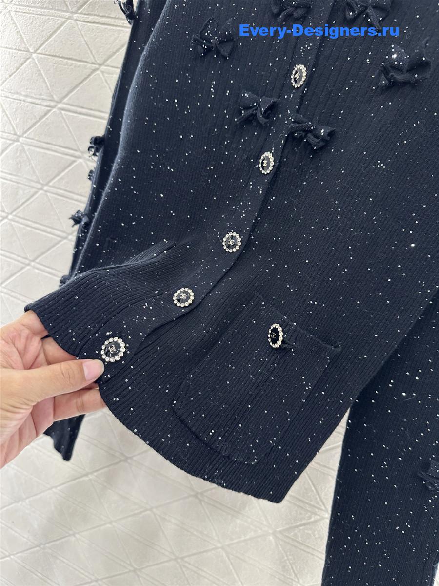Ch**el black sequin bow knit cardigan