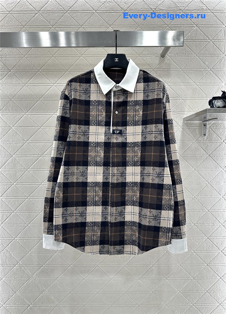 l0vis Vvtt0n monogram flannel long-sleeved polo shirt