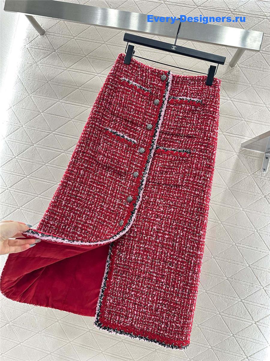 Ch**el round neck woven skirt suit