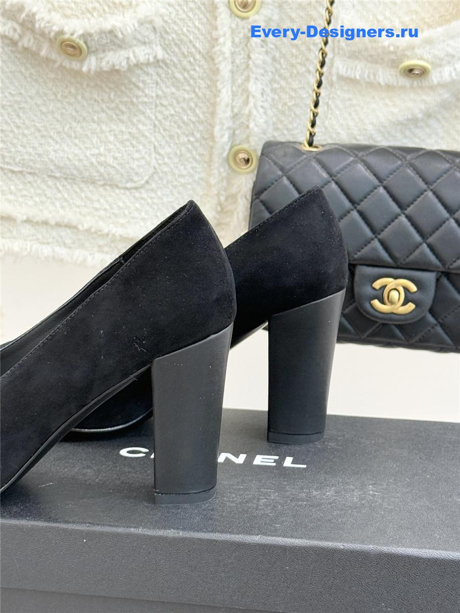 Ch**el black suede square toe pumps