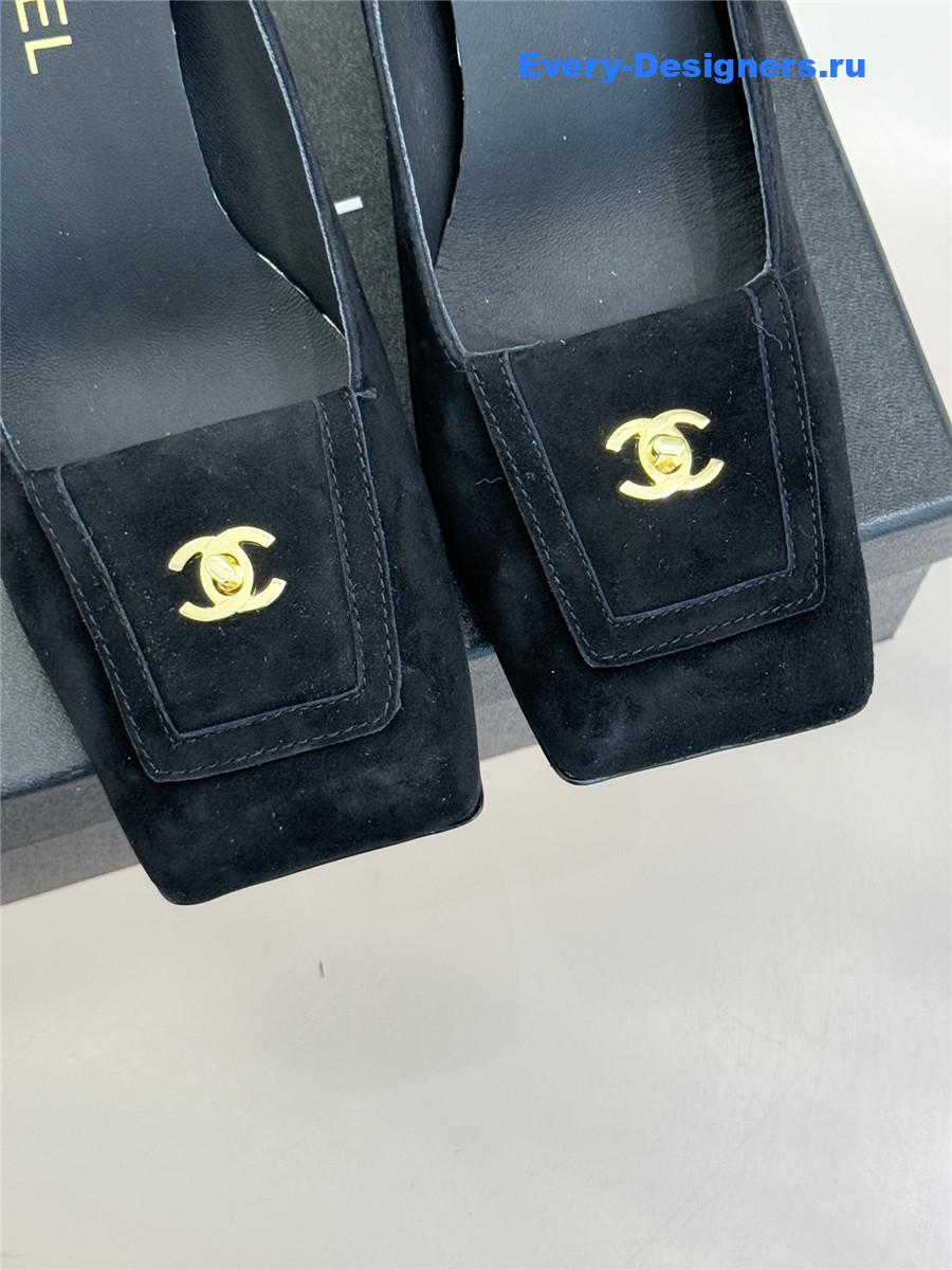 Ch**el black suede square toe pumps