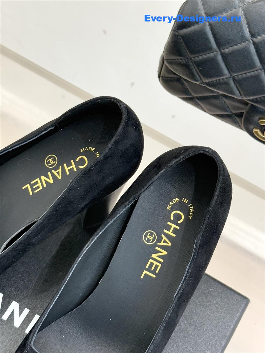 Ch**el black suede square toe pumps