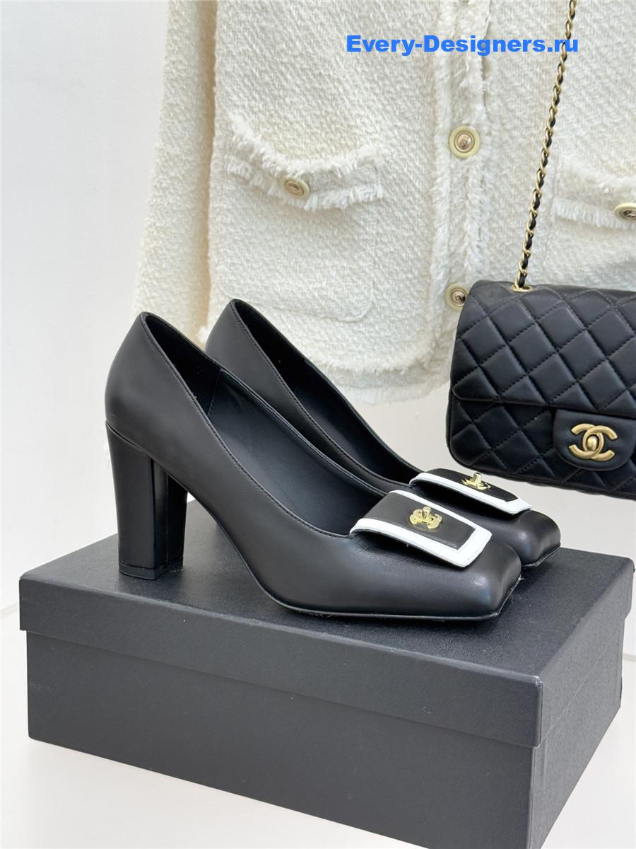 Ch**el black leather square toe pumps