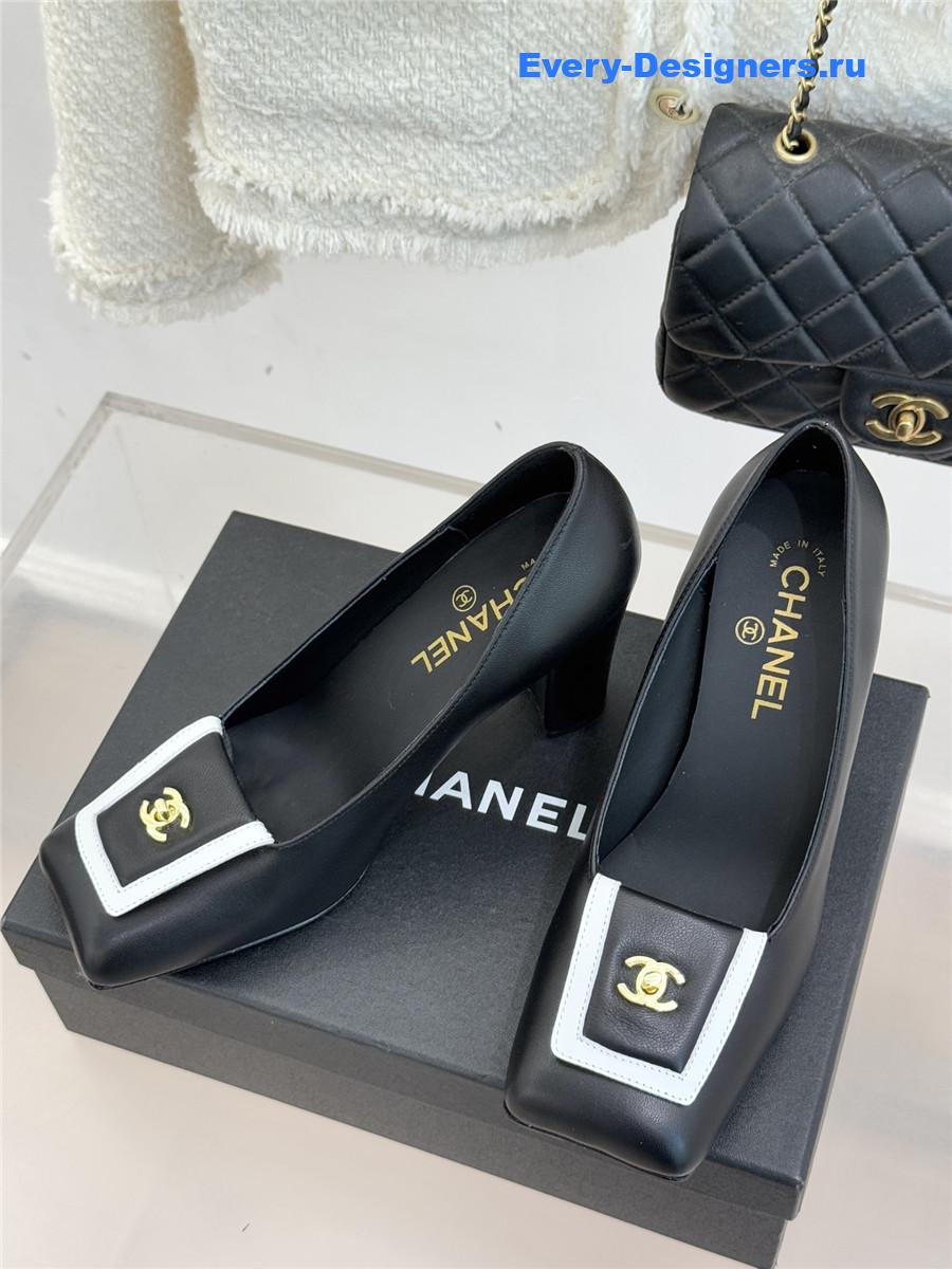 Ch**el black leather square toe pumps