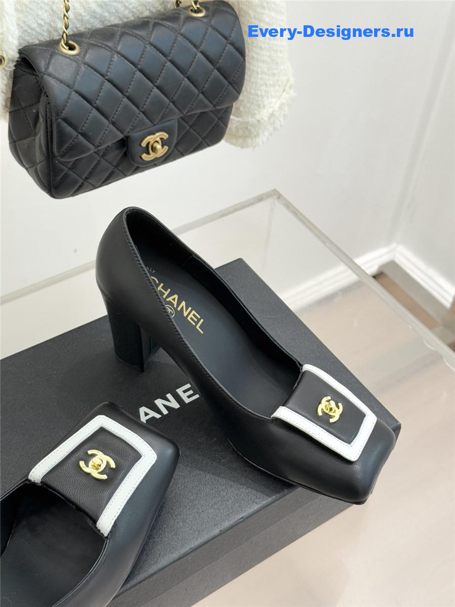 Ch**el black leather square toe pumps