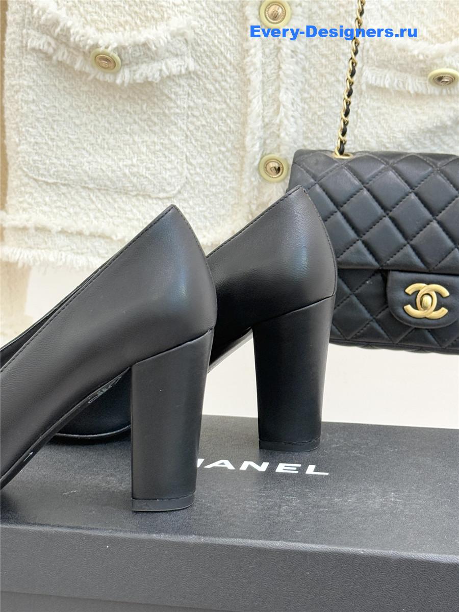 Ch**el black leather square toe pumps