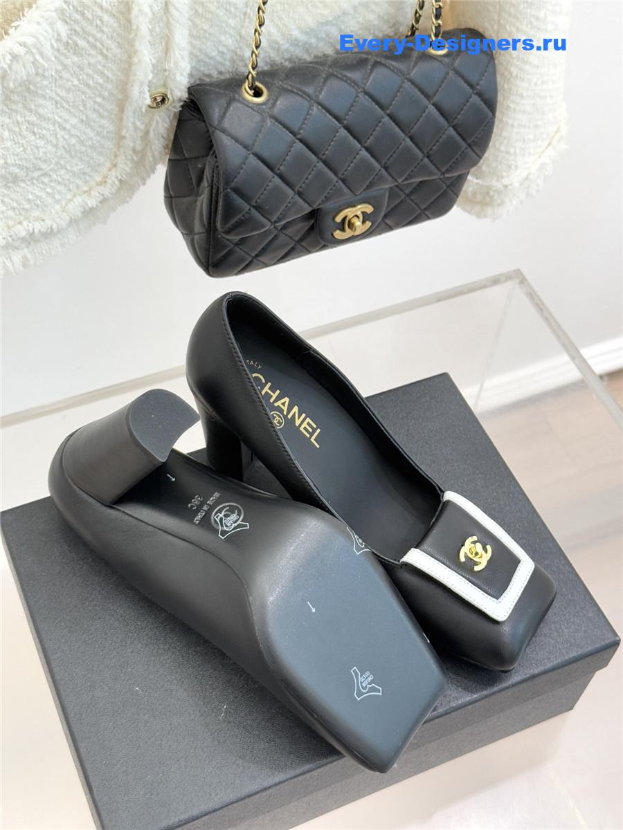 Ch**el black leather square toe pumps