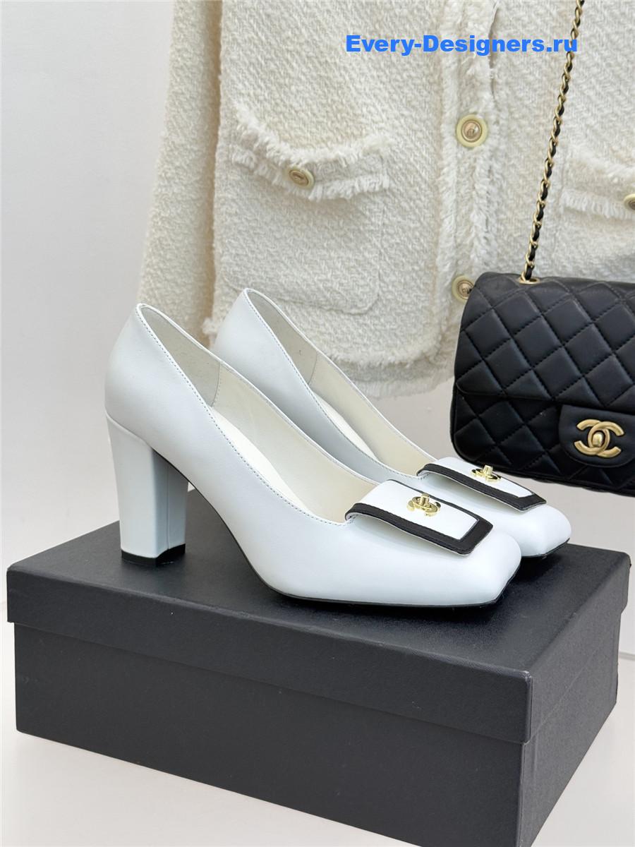 Ch**el white leather square toe pumps