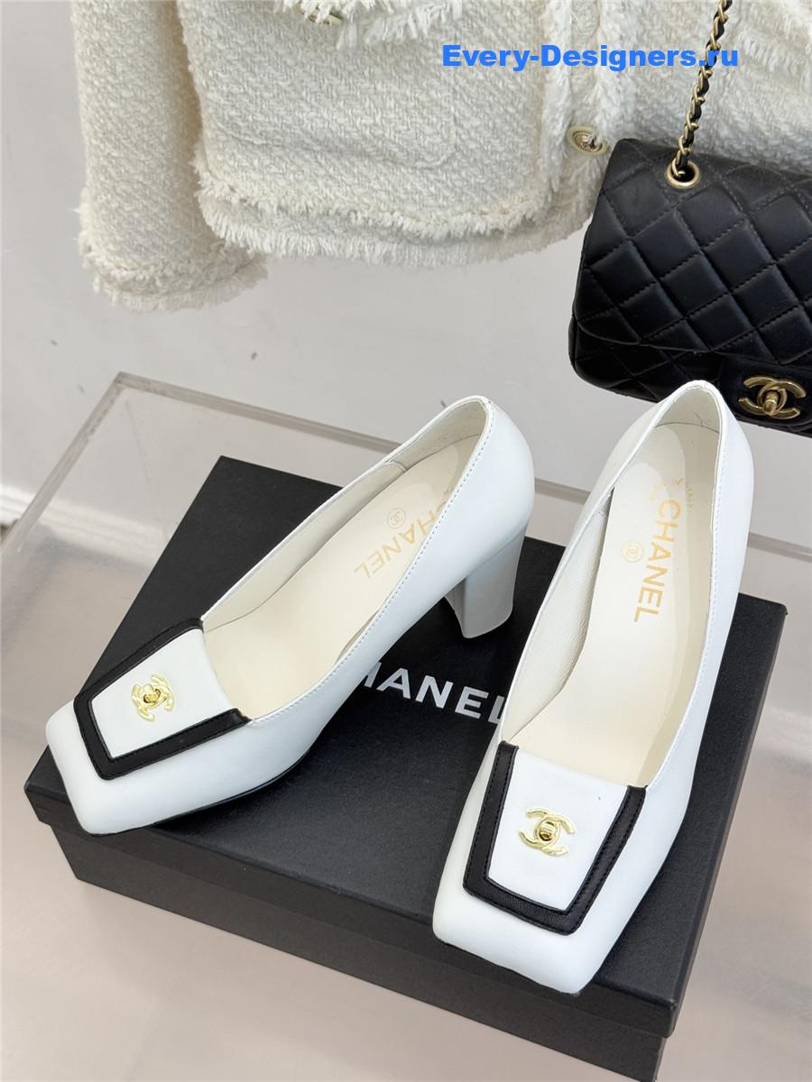 Ch**el white leather square toe pumps